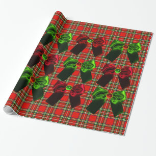 SCOTTISH TARTAN MIT ROTEN GRÜNEN CHRISTMAS BOWS GESCHENKPAPIER