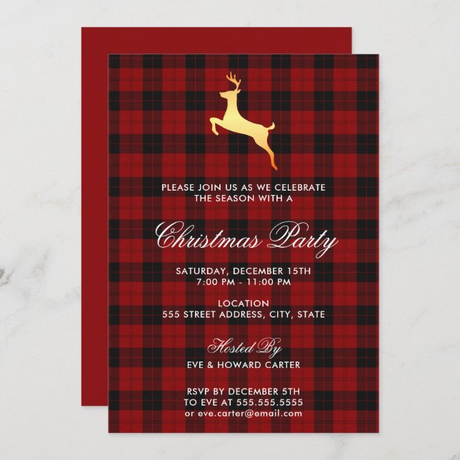 Scottish Tartan Reindeer Christmas Party Einladung (Vorne/Hinten)