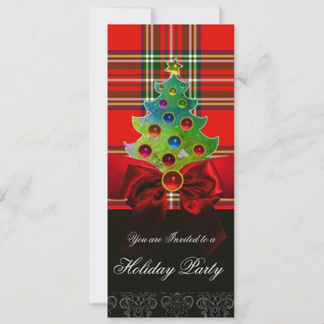 SCOTTISH TARTAN, ROT BOW UND CHRISTMAS BAUM EINLADUNG (Vorderseite)