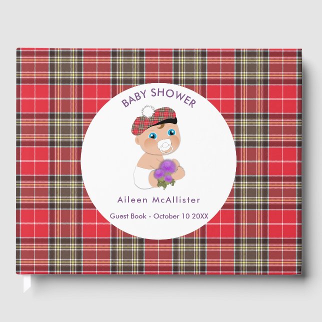 Scottish Tartan |Thistle Baby Dusche Personalisier Gästebuch (Vorderseite)
