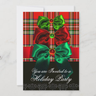 SCOTTISH TARTAN UND RED GREEN BOWS CHRISTMAS PARTY EINLADUNG