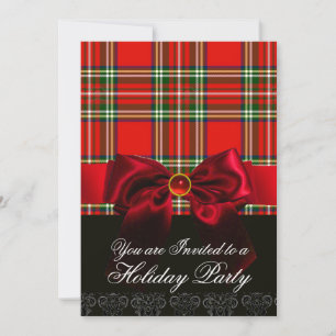 SCOTTISH TARTAN UND RED GREEN BOWS CHRISTMAS PARTY EINLADUNG