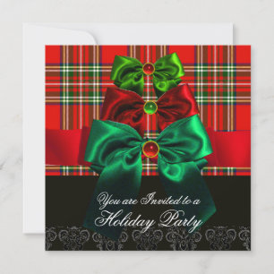 SCOTTISH TARTAN UND RED GREEN BOWS CHRISTMAS PARTY EINLADUNG