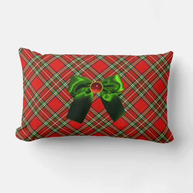 SCOTTISH TARTAN UND RED GREEN BOWS CHRISTMAS PARTY LENDENKISSEN (Vorderseite)