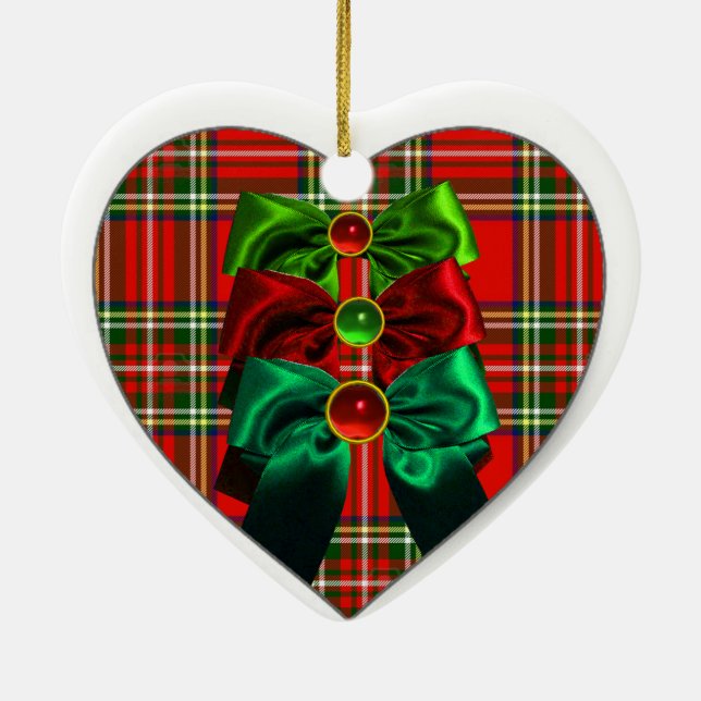 SCOTTISH TARTAN UND RED GREEN CHRISTMAS BOWS HERZ KERAMIK ORNAMENT (Hinten)