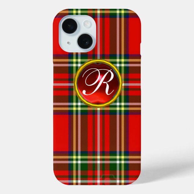 SCOTTISH TARTAN UND RED RUBY GEMSTONE MONOGRAM Case-Mate iPhone HÜLLE (Rückseite)