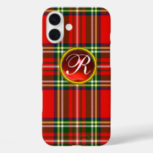 SCOTTISH TARTAN UND RED RUBY GEMSTONE MONOGRAM iPhone 16 PLUS HÜLLE