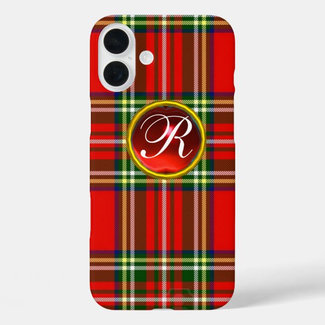 SCOTTISH TARTAN UND RED RUBY GEMSTONE MONOGRAM Case-Mate iPhone HÜLLE (Rückseite)