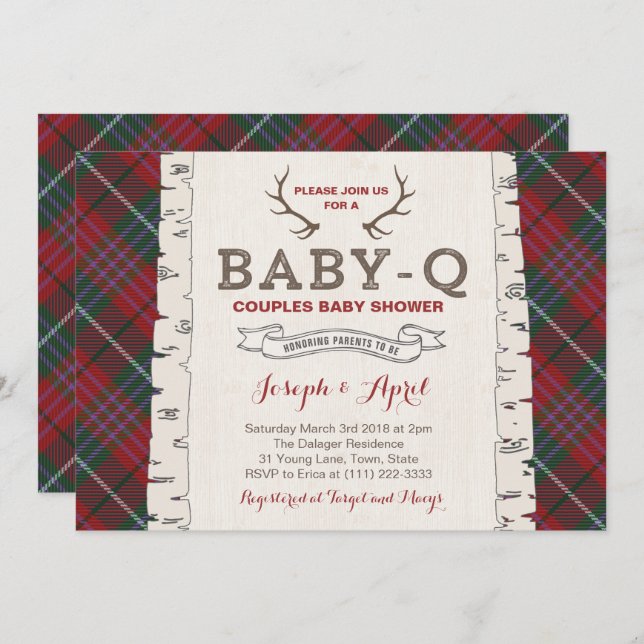 Scottish Tartan Wilderness Co-ed Baby Shower Einladung (Vorne/Hinten)