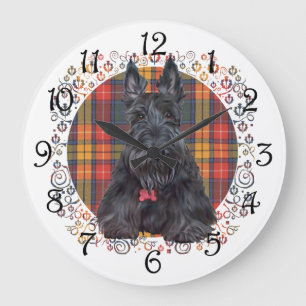 Scottish Terrier auf Tartan Große Wanduhr
