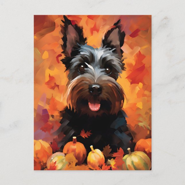 Scottish Terrier Autumn Erntedank Postkarte (Vorderseite)