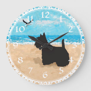 Scottish Terrier Beach Clock Große Wanduhr