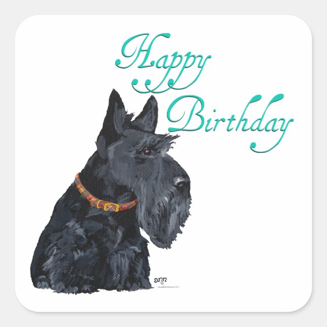 Scottish Terrier Birthday Quadratischer Aufkleber (Vorderseite)