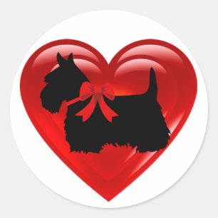 Scottish Terrier Black Double red heart/bow/Kragen Runder Aufkleber