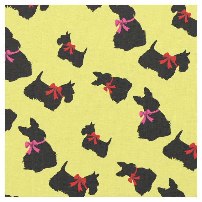 Scottish Terrier Black Silhouette, Rot/Rosa Bug Stoff (Nahaufnahme)