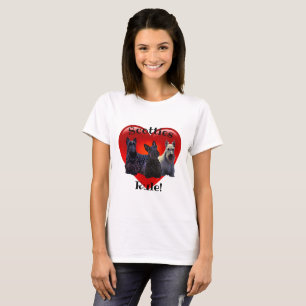 Scottish Terrier Black/Wheaten, Rule, red heart T-Shirt
