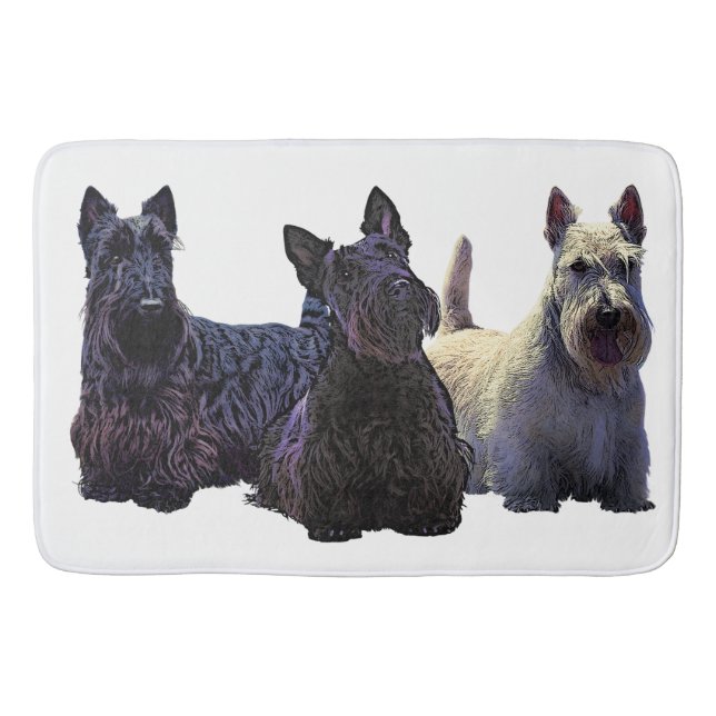 Scottish Terrier Black/Wheaten trio, schwarzer Hun Badematte (Vorderseite)