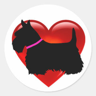 Scottish Terrier Black/White heart, rosa Kragen Runder Aufkleber