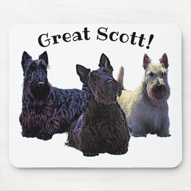 Scottish Terrier Black/White Trio, Great Scott! Mousepad (Vorne)