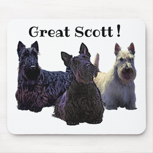 Scottish Terrier Black/White Trio, Great Scott! Mousepad (Vorne)