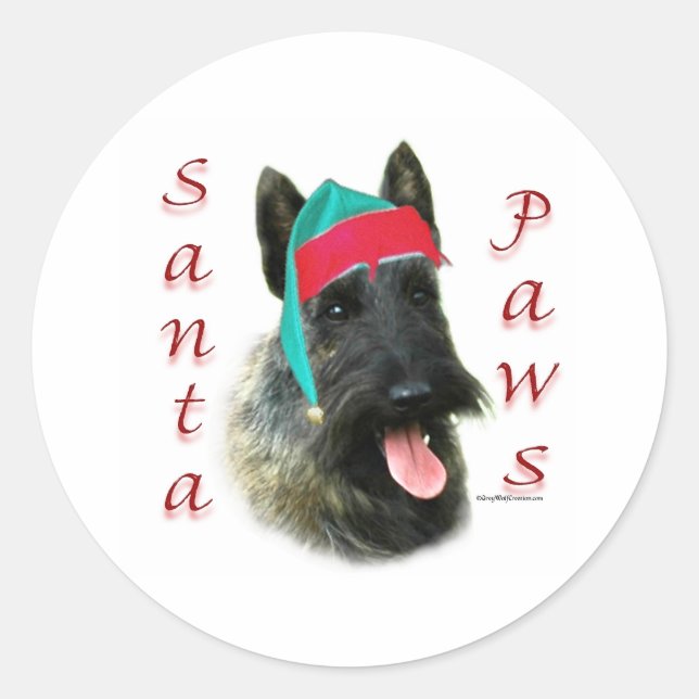 Scottish Terrier (brindle) Santa Paws Runder Aufkleber (Vorderseite)