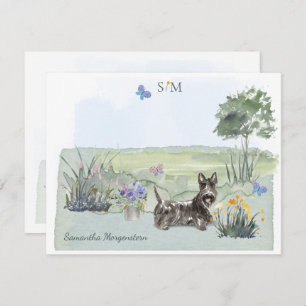 Scottish Terrier Butterfly Monogram & Name     Mitteilungskarte