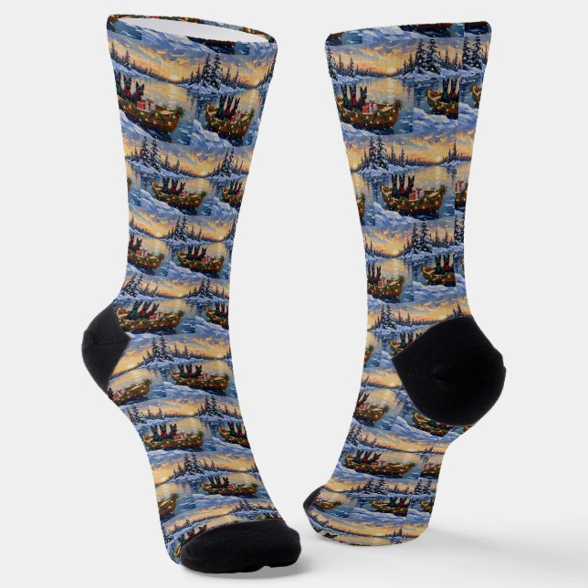 Scottish Terrier Christmas Boat Holiday Socken (Gewinkelt)