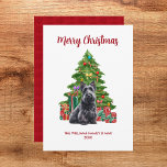 Scottish Terrier Christmas Card Feiertagskarte<br><div class="desc">Niedliche schottische Terrier "Frohe Weihnachten" Karte mit Weihnachtsbaum und Geschenk. Personalisieren Sie Ihren Text.</div>