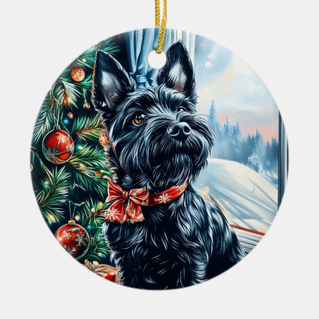 Scottish Terrier Christmas Keramik Ornament (Vorne)