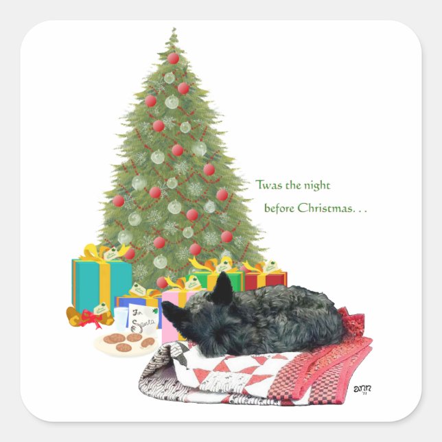Scottish Terrier Christmas Nickerchen Quadratischer Aufkleber (Vorderseite)
