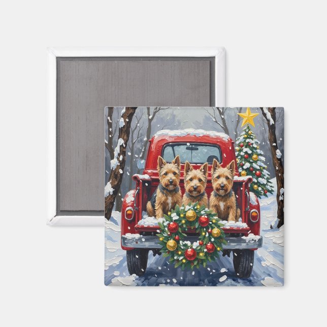 Scottish Terrier Christmas Red Truck Holiday Magnet (Vorderseite/Rückseite)