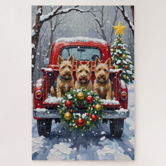 Scottish Terrier Christmas Red Truck Holiday Puzzle (Vertikal)