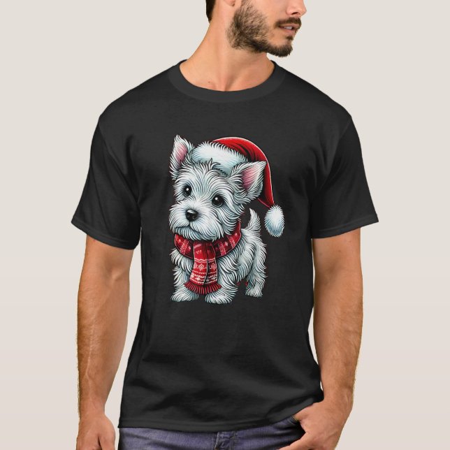 Scottish Terrier Christmas Santa Hat Dog Scottie L T-Shirt (Vorderseite)