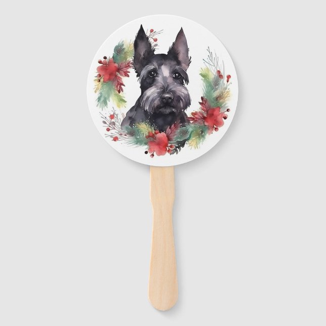 Scottish Terrier Christmas Wreath Festive Pup Fächer (Vorderseite)