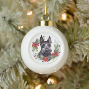 Scottish Terrier Christmas Wreath Festive Pup Keramik Kugel-Ornament