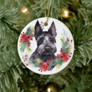 Scottish Terrier Christmas Wreath Festive Pup Keramik Ornament