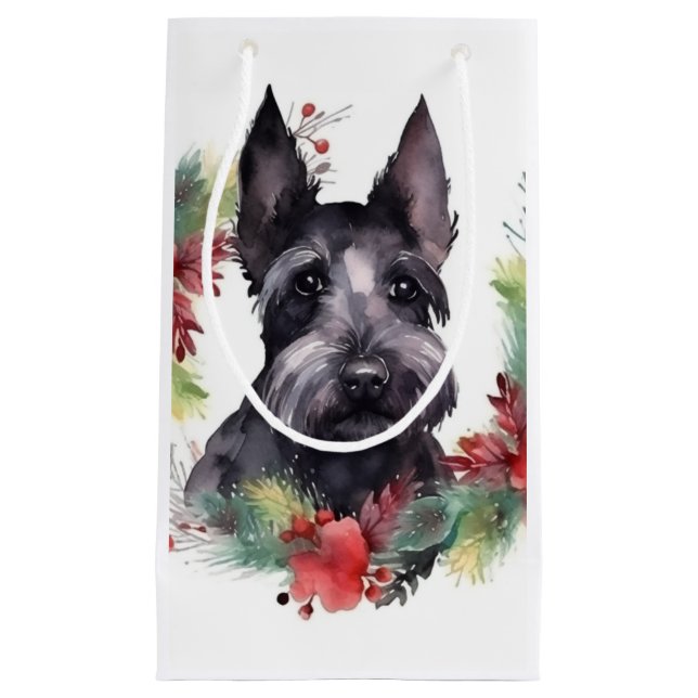 Scottish Terrier Christmas Wreath Festive Pup Kleine Geschenktüte (Vorderseite)