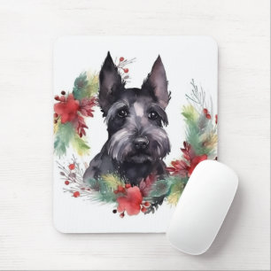 Scottish Terrier Christmas Wreath Festive Pup Mousepad