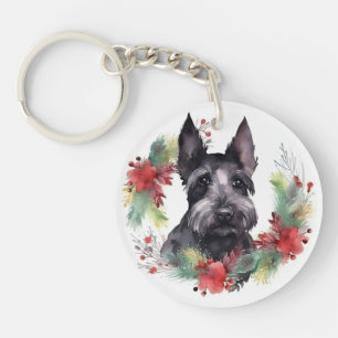 Scottish Terrier Christmas Wreath Festive Pup Schlüsselanhänger