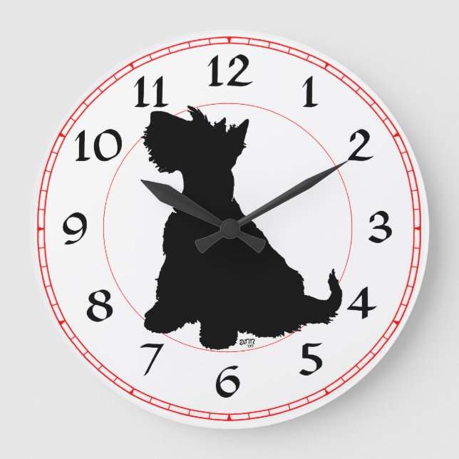Scottish Terrier Clock Große Wanduhr (Vorderseite)