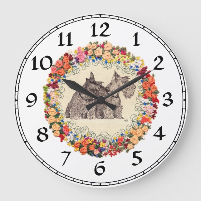 Scottish Terrier Clock Große Wanduhr (Vorderseite)