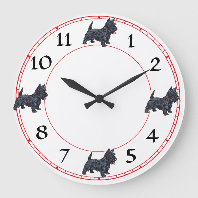 Scottish Terrier Clock Große Wanduhr (Vorderseite)
