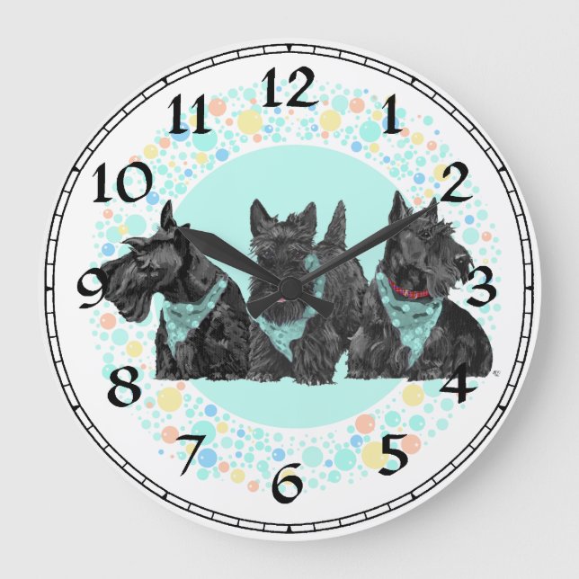 Scottish Terrier Clock Große Wanduhr (Vorderseite)