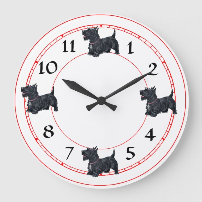 Scottish Terrier Clock Große Wanduhr (Vorderseite)