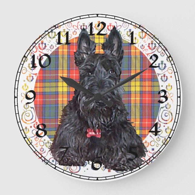 Scottish Terrier Clock Große Wanduhr (Vorderseite)