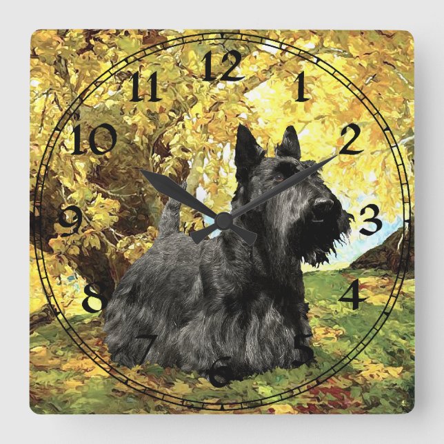 Scottish Terrier Clock Quadratische Wanduhr (Vorderseite)