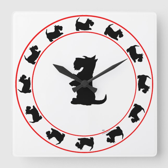 Scottish Terrier Clock Quadratische Wanduhr (Vorderseite)