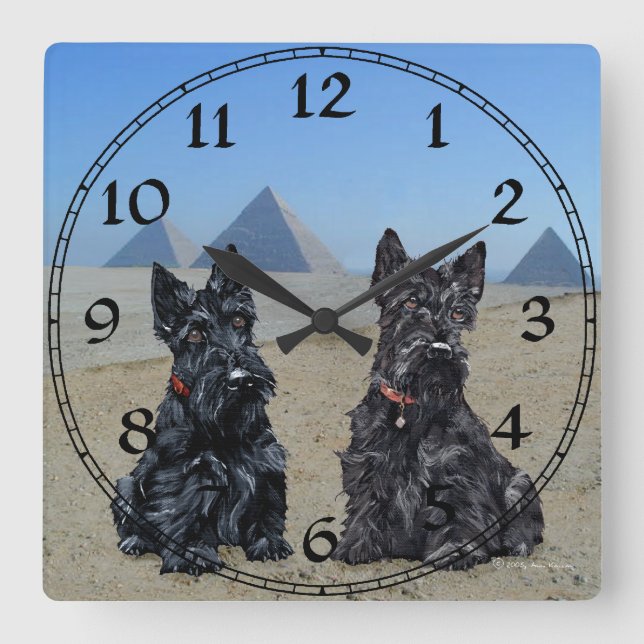Scottish Terrier Clock Quadratische Wanduhr (Vorderseite)