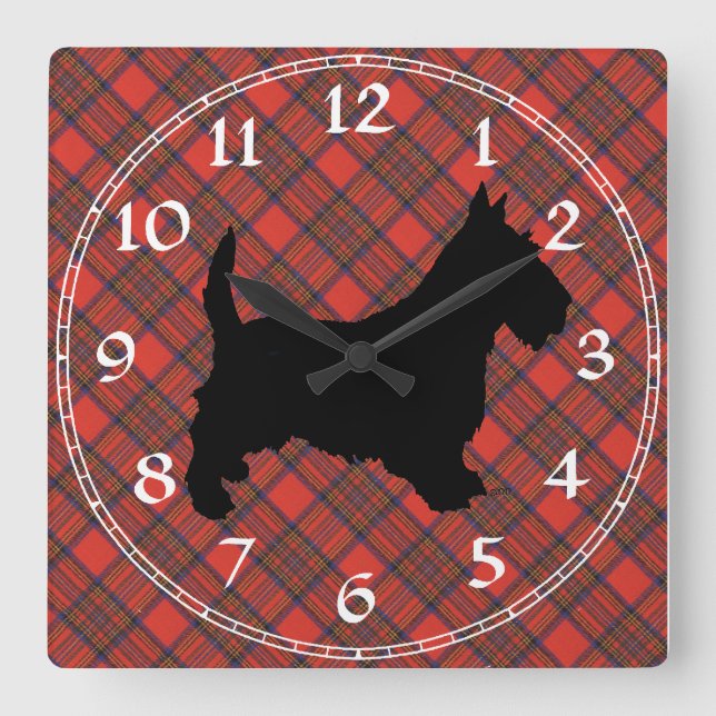 Scottish Terrier Clock Quadratische Wanduhr (Vorderseite)