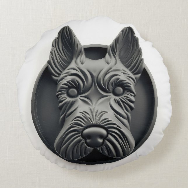 Scottish Terrier Dog 3D Inspiriert Rundes Kissen (Rückseite)